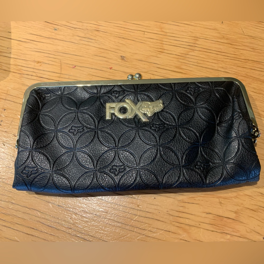 Black leather fox clutch wallet/purse